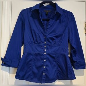 Women's Banana Republic Blue Fitted 3/4 Sleeve Button Up Blouse Size 6